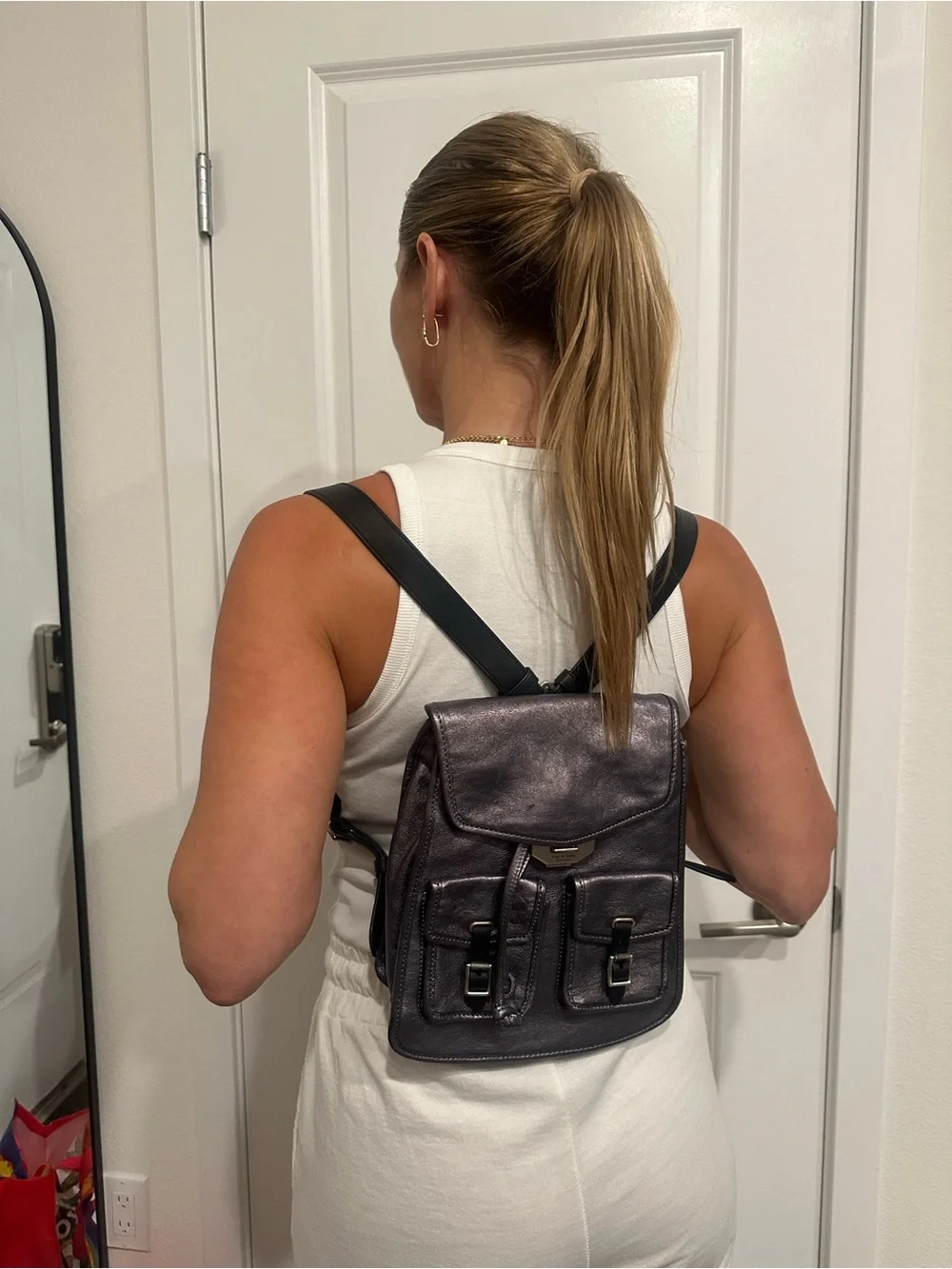 rag & bone Metallic Black Leather Backpack